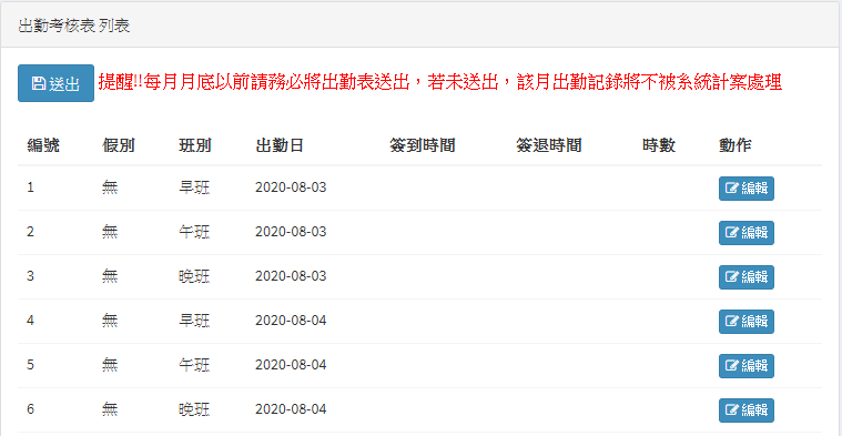 出勤考核表-清單